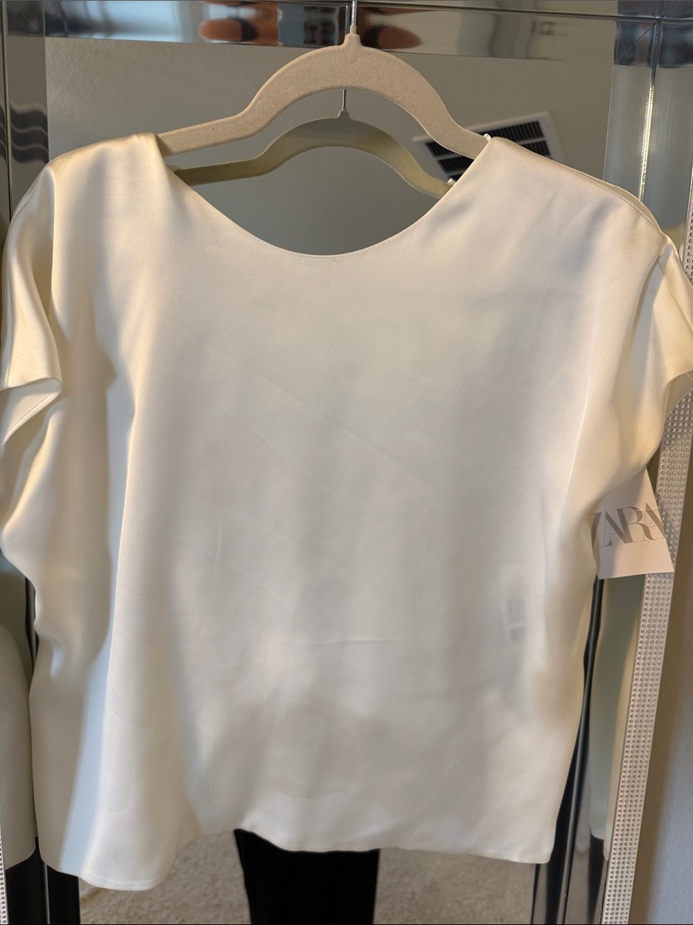 Zara Cream Satin Short-Sleeve Top